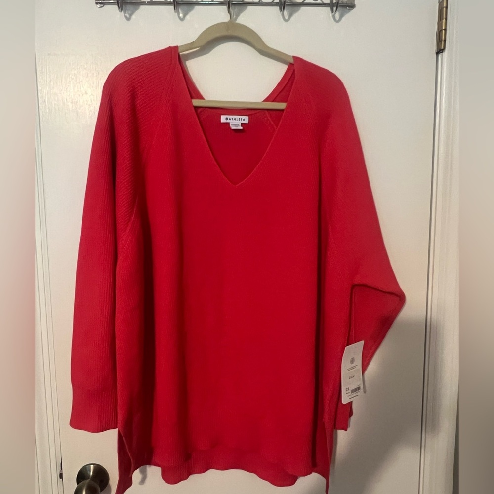 Athleta Hanover V Neck Sweater Amaryllis Pink